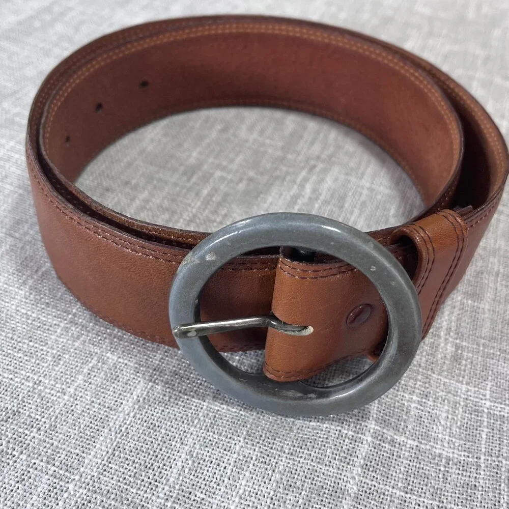 Steerhide Leather Belt with Round Metal Buckle Size 34 Coastal Cowgirl